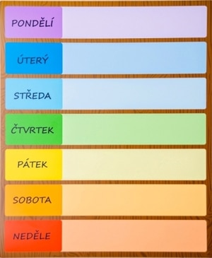 Magnetický kalendář - tabule s názvy dnů - rozměry 297 x 360 mm